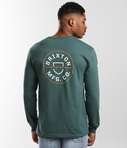 BRIXTON Crest Long Sleeve Tee - Silver Pine