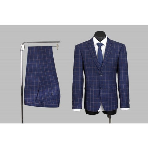 Scuzzatti 2241 Wool Blend 2 Piece Plaid Suit - Navy