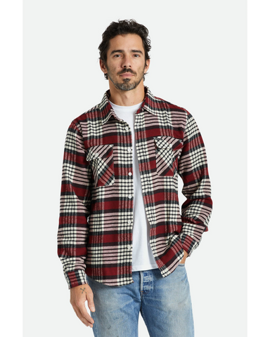 BRIXTON Bowery Long Sleeve Flannel Shirt - Island Berry/White Cap/Black