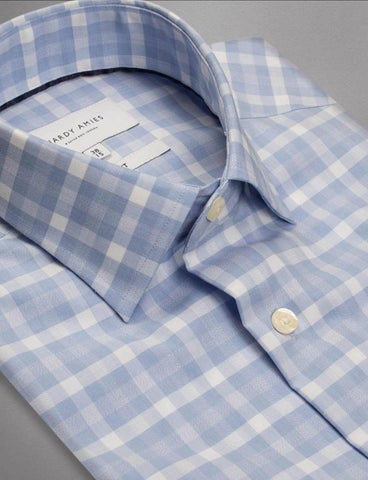 Hardy Amies 356SF Classic Light Blue Check LS Business Shirt
