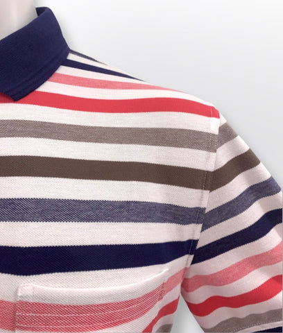 Back Bay G840112 Stripe Cotton Polo - Melon