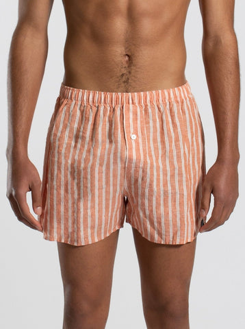 JAMES HARPER JHBX46 DOUBLE STRIPE LINEN SLEEP SHORTS - Koi