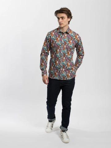 James Harper JHS412 Foliage Long Sleeve Shirt - Rhubarb