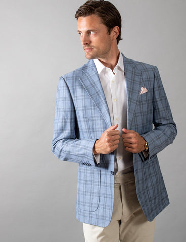 Hardy Amies SPJ005 Light Blue Check Sports Coat