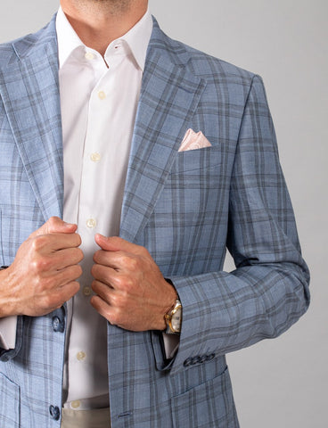 Hardy Amies SPJ005 Light Blue Check Sports Coat