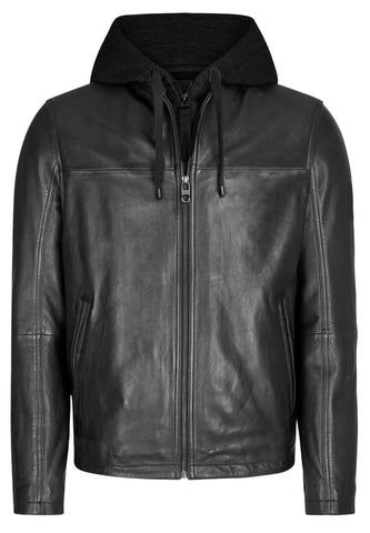 Daniel Hechter 871-01 Leather Zip Hooded Jacket - Chocolate
