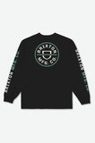 BRIXTON CREST L/S TEE - Black/Off White/Jade