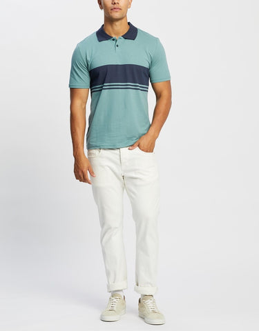 BRIXTON Shield Stripe X Knit SS Polo - Ocean/Washed Navy