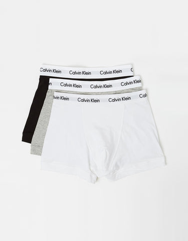 CK BU2664 COTTON STRETCH 3 PACK LOW RISE TRUNK - BLACK/WHITE/GREY