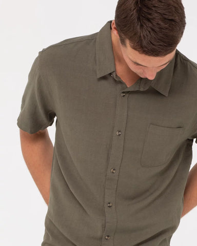 Rusty Overtone Short Sleeve Linen Shirt - Savanna