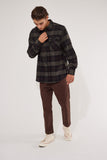 BRIXTON Bowery Long Sleeve Flannel Shirt - Black Charcoal