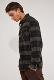 BRIXTON Bowery Long Sleeve Flannel Shirt - Black Charcoal