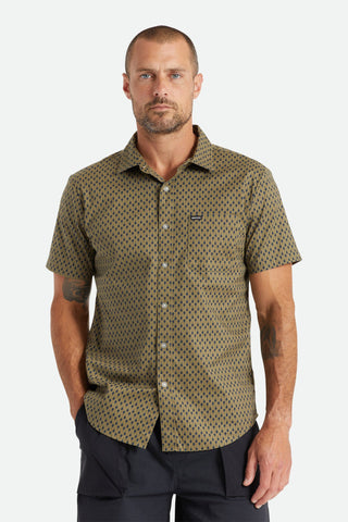 Brixton CHARTER PRINT Short Sleeve Woven - Military Olive/Navy