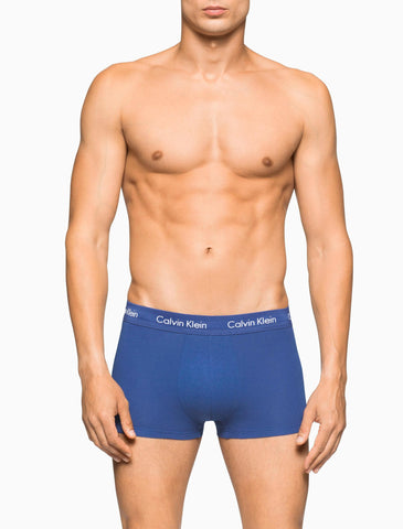 CK BU2664 COTTON STRETCH 3 PACK LOW RISE TRUNK - BLACK/BLUE SHADOW/COBALT BLUE
